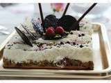Gâteau chocolat blanc, pistaches et framboises