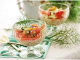 Salade de concombre; tomate, menthe, truite fumée