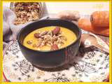 Velouté de carottes, oignon au lait de coco et son granola salé au curry