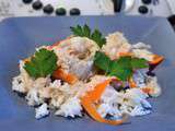 Cabillaud au cidre avec son riz et des tagliatelles de carotte