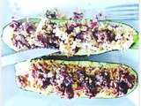 Courgettes farcies au Quinoa et Boulgour, thym, oignon rouge et boeuf haché