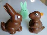 Moulage chocolat de Pâques: lapin et dinosaure