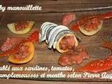 Sablés aux sardines, tomates, pamplemousses et menthe selon Pierre Augé
