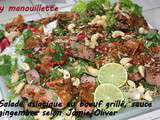 Salade asiatique au boeuf grillé, sauce gingembre selon Jamie Oliver