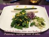 Salade de bettes crues aux herbes de printemps, asperges crues et cuites
