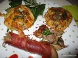 Chaussons feuilletés aux champignons/ manchons confits de canard avec du jambon grillé