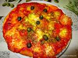 Pizza provençale aux poivrons, tomates, olives, mozzarella, parmesan, curcuma et herbes de Provence