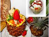 Salade de fruits ananas/baies de goji/bananes/pommes/fraises/kiwis, poudre de baobab, au caramel