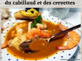 Soupe de poissons de roche avec des crevettes et du cabillaud + rouille + croûtons