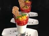 Panna cotta menthe, fraises et mangue au poivre noir