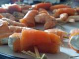 Brochette de roulée de truite au fromage frais et crevettes