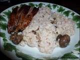 Risotto rose aux champignons et magret de canard
