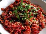 Quinoa et boulgour rouges à la betterave, fenouil et blettes