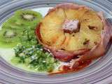 Recette d'Anne Alassane : ananas farci au porc et bacon, sauce verte aux kiwis
