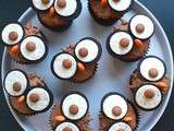 Cupcakes hiboux d'Halloween (vanille-chocolat)