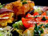 Salade d’œufs frits et magrets de canard