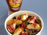 Salade d'automne, poulet croustillant, figues & fruits d'automne, sauce barbecue & miel Amora