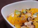 Salade d'orange à la vanille et à la cannelle, aux amandes et aux pistaches