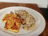 Filet mignon de porc, sauce crème et champignons, polenta grillée