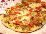 Pizza à l'ail des ours, chorizo et mozzarella