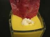 Gaspacho de poivrons jaunes, boursin et coppa grillée