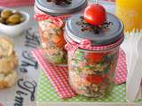 Salad in a jar : poulet aux épices tandoori, tomates séchées, coriandre & trio de riz