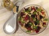 Salade rustique de pâtes à la moutarde, lardons de tofu, tomates et estragon {vegan}