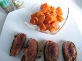 Magret de canard laqué au miel de soja et patates douces sautées à l’ail et au parmesan