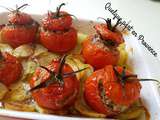 Tomates farcies sur lit de pommes de terre