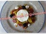 Spaghettis de courgettes au chorizo et son oeuf poché