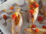 Encornets farcis au poivron rouge, tomates séchées et provolone