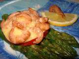 Crevettes grises sur Radeau d'Asperges vertes
