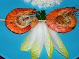 Brochettes de gambas et coquilles saint jacques