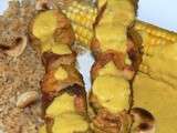 Brochettes de porc au lait de coco, curcuma et gingembre