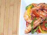Crevettes sautées aux trois poivrons