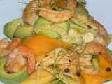 Salade aux crevettes, fenouil, papaye et mangue