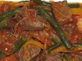 Sauté de veau aux poivrons jaunes et haricots verts