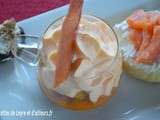 Apero dinatoire : crumpets au saumon, creme brulee au magret, veloute carottes-coco mousse a l’orange
