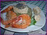 Bouchees crabe-saumon sur 1 lit de guacamole express