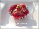 Gateau neigeux,leger au fromage blanc nappe de sorbet onctueux aux fraises sans sorbetiere