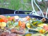 Paella rapide aux legumes de printemps et au confit de canard peut etre pas la vraie de vraie