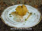 Peches farcies a la pistache sauce caramel camouflant 1 glace plombiere des freres pourcel