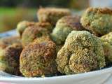 Pilons de poulet en croute, croquettes aux epinards, pates allegees