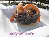 Risotto a l’encre de seche, poulpe, gambas et artichauts