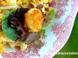 Salade d’hiver aux oeufs de caille panes qui voulaient rester natures, decidemment j’ai eu tout faux