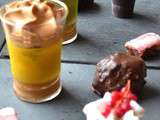 Suite du cafe gourmand : creme chiboust carambar-cappuccino et son espuma ganache chocolat au caramel a moins que vous ne degainiez, 1 parfum fraises pour un max de gout