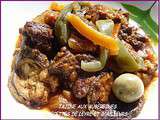 Tajine d’aubergines en beignet, oranges et poivrons confits