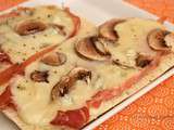Panini-bruschetta au jambon cru, gorgonzola et champignons