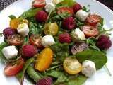 Salade de jeunes pousses, tomates cerises et framboises au Boursin Salade  Ail et Fines Herbes 