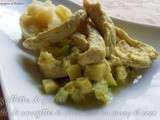 Aiguillettes de poulet poêlée de courgettes et cèleri rave au curry et coco